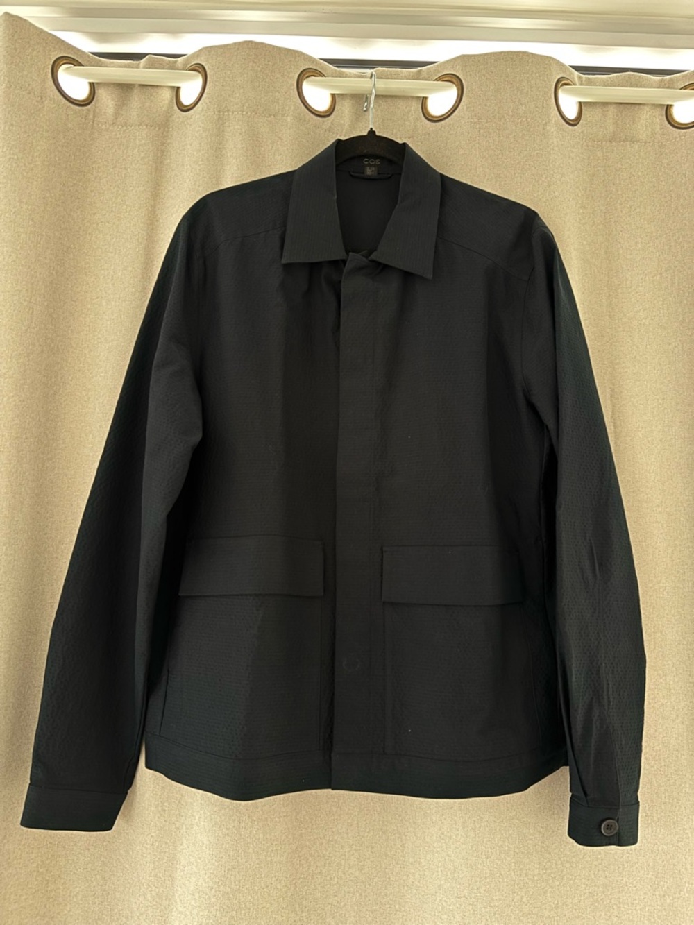 COS Black Lightweight Shirt Jacket with Collared Neck